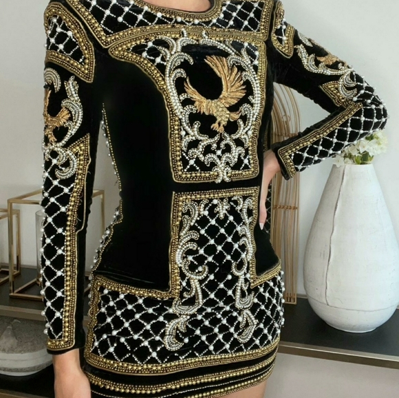 Balmain x H&M Eagle Embroidered Beaded Dress US 4 RARE NEW YEARS PARTY - Picture 1 of 3